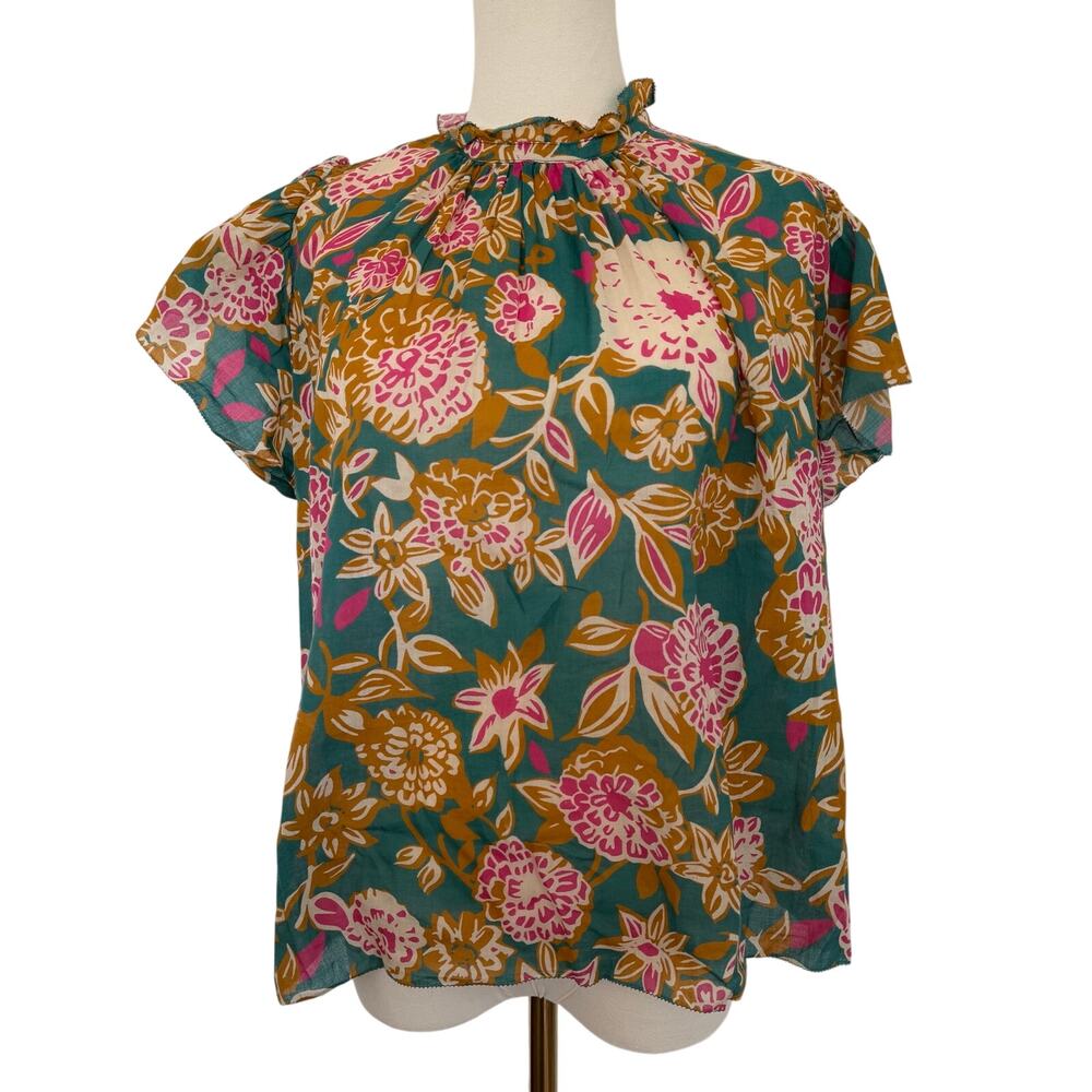 Trovata Birds of Paradis (M) Carla High Neck Nouveau Garden Floral Blouse Boho